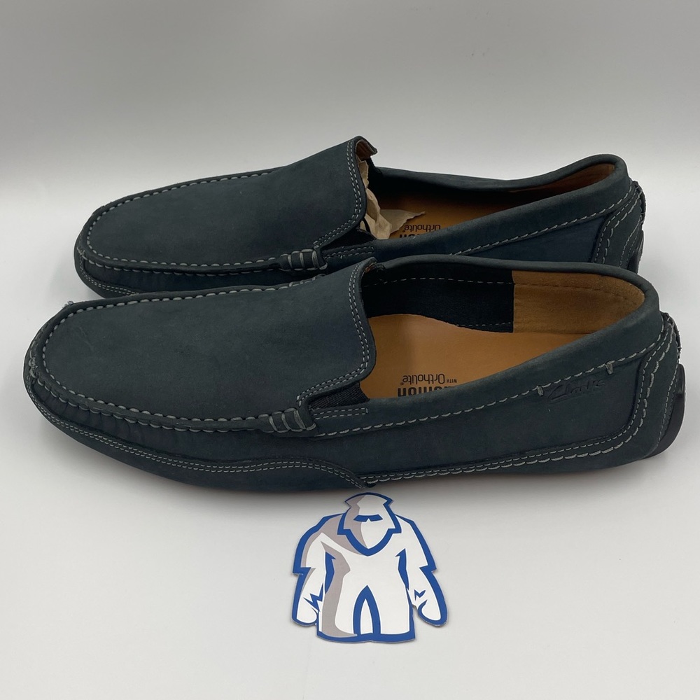 Clarks Collection Soft Cushion with Ortholite Blue Slip-On Men’s Sz 9.5 - Picture 4 of 6